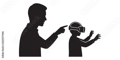 Teacher Guiding Student Wearing Spatial Computing Headset Silhouette