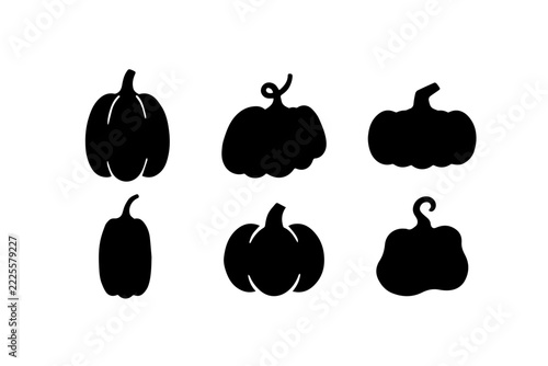 Pumpkin silhouette icon set for Halloween, flat black vector graphics isolated on white background for seasonal autumn holiday decoration