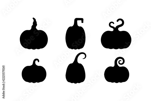 Pumpkin silhouette icons set with various stems isolated on white background for autumn harvest holiday design