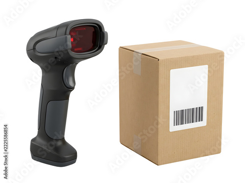Barcode scanner and cardboard box for logistics and shipping