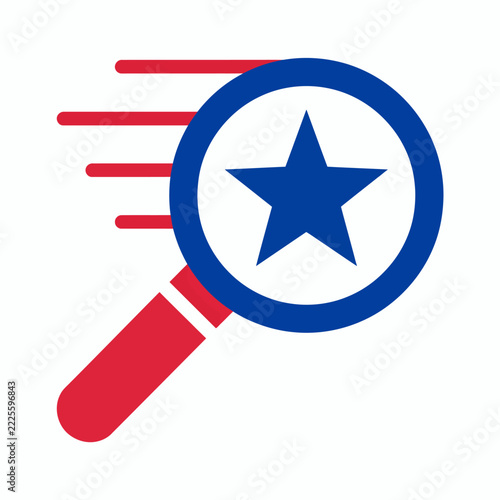 Magnifying glass focusing on blue star inside circle emblem design