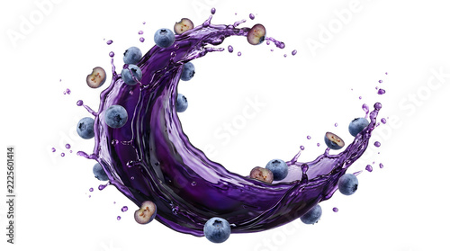 Blueberry Juice Splash with Fresh Berries in a Dynamic Circular Motion Isolated on White Background