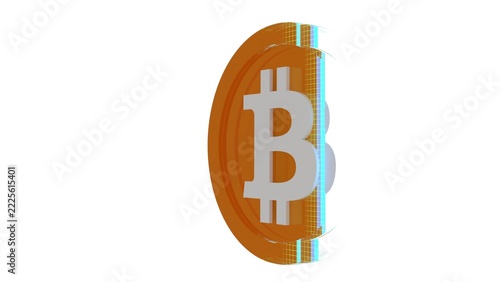 3D Golden Bitcoin Coin with Holographic Light Effect Isolated on White Background