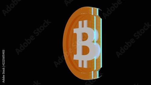 3D Golden Bitcoin Coin with Futuristic Holographic Glow Effect Isolated on Black Background