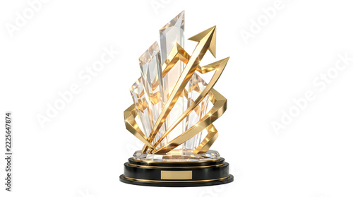 Golden trophy cup with abstract flame design on a dark base