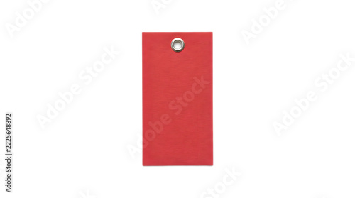 Red rectangular tag with a small white hole at the top