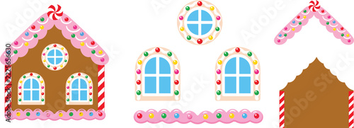 Gingerbread House Clipart, Cute Christmas Candy House with Colorful Icing