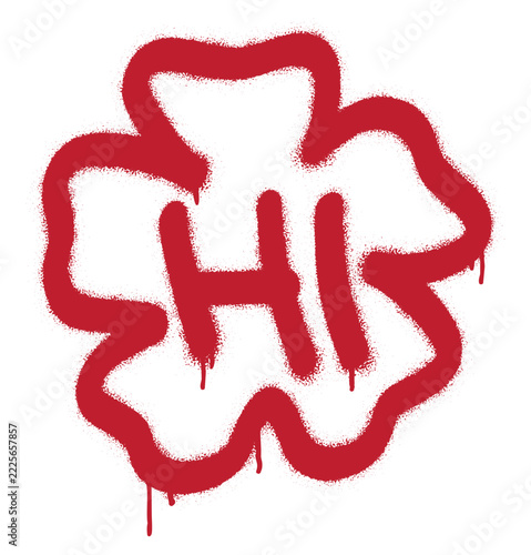 Hawaii state abbreviation HI in red graffiti style. Hawaiian hibiscus flower shape and friendly spray paint greeting design.