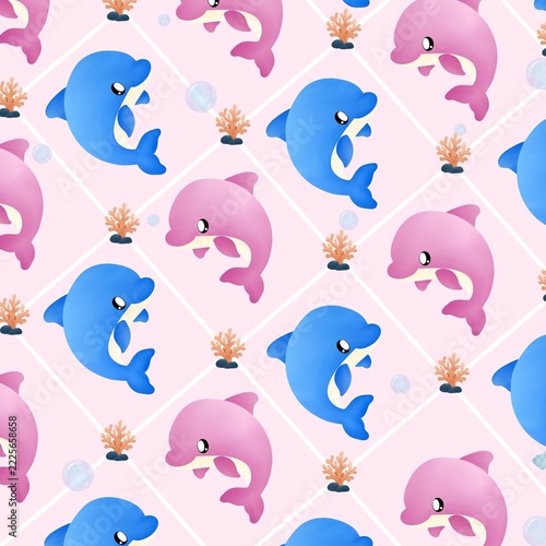 Blue and pink dolphin pattern