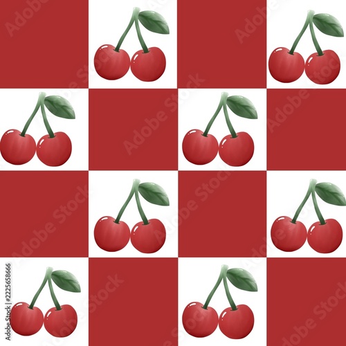 White, red, white, and purple, cherry, pattern, fruit, illustration
