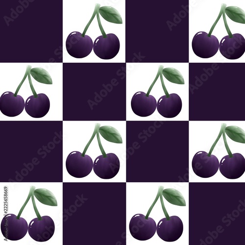 White, red, white, and purple, cherry, pattern, fruit, illustration