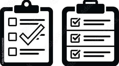 Minimalist Black Clipboard Vector Set for Survey, Quality Audit, and Task List Management