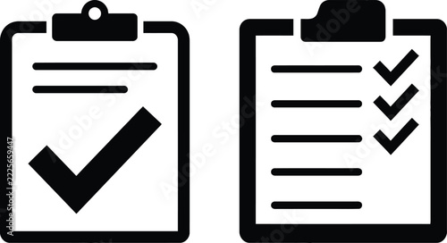 Clipboard with Check Mark Icons Set for Task Management, Survey, and Completed Checklist Symbol