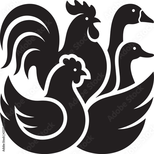Farm Animal Logo Vector featuring rooster hen goose and duck