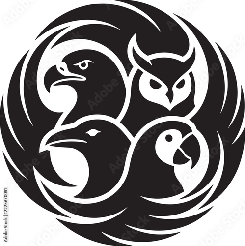 Bird Logo Vector Set featuring eagle owl raven and parrot for