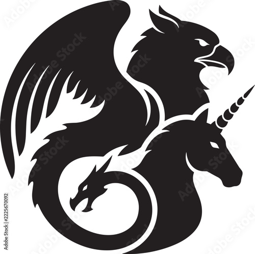 Mythical Creature Logo Vector featuring Griffin Dragon and Unicorn
