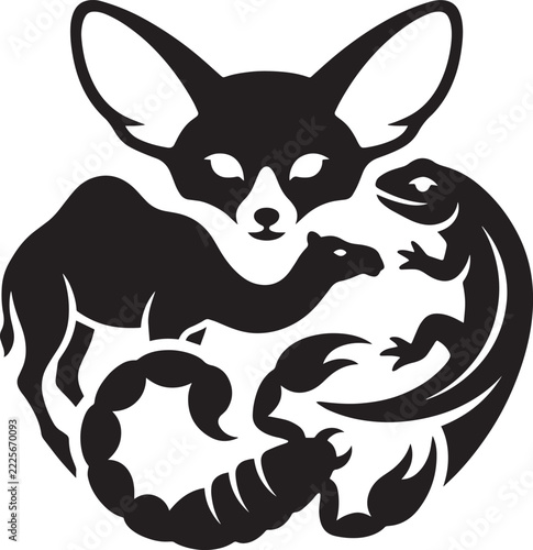 Desert Animal Logo Vector featuring fennec fox camel lizard and