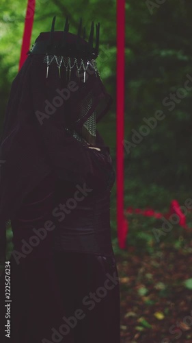 4k Mysterious Lady with Crown and Red Ribbons, Halloween Creepy Creature