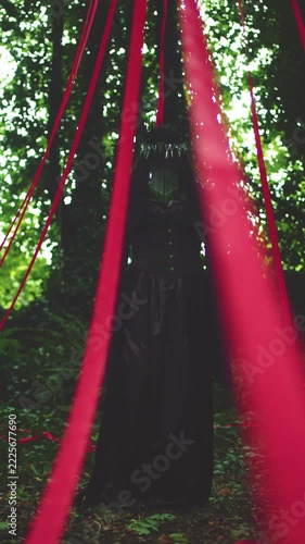 4k Mysterious Lady with Crown and Red Ribbons, Halloween Creepy Creature