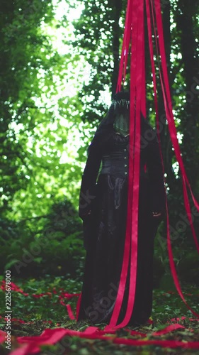 4k Mysterious Lady with Crown and Red Ribbons, Halloween Creepy Creature