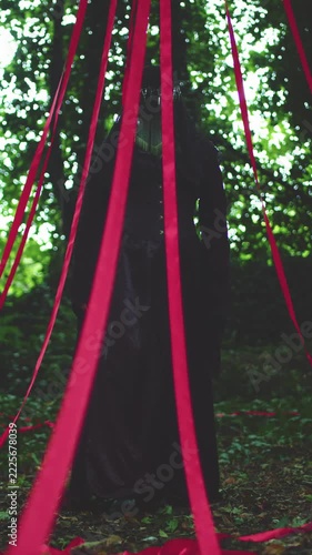 4k Mysterious Lady with Crown and Red Ribbons, Halloween Creepy Creature