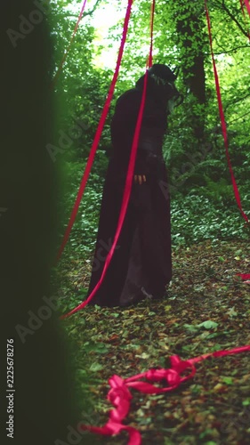 4k Mysterious Lady with Crown and Red Ribbons, Halloween Creepy Creature