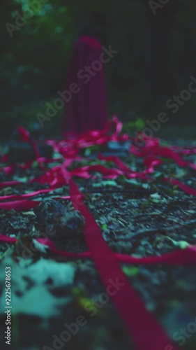 4k Mysterious Lady with Crown and Red Ribbons, Halloween Creepy Creature