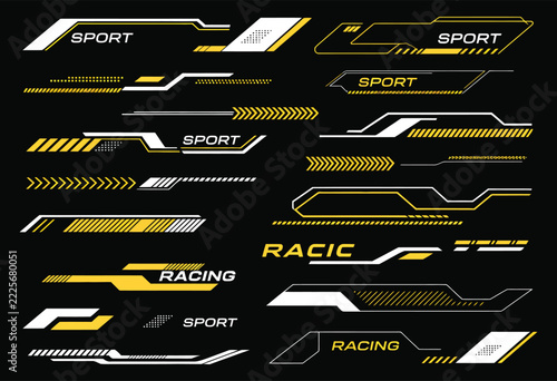 Race car stripe stickers and yellow racing line decals featuring speed vehicle vinyl decorations for automobile and motorcycle body customization   