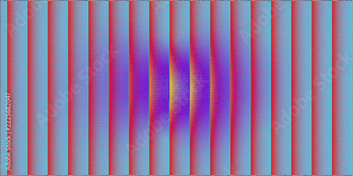 Optical Illusion in Violet and Blue A captivating optical illusion, featuring a vibrant purple and yellow gradient at the center, is framed by vertical blue stripes edged with red.