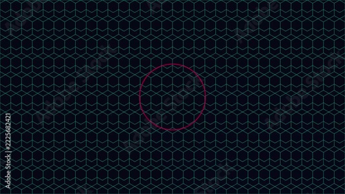 Abstract geometric hexagon pattern background, with pulsing neon, circle animation