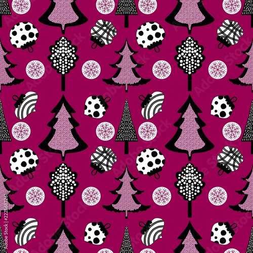 Christmas tree seamless winter pattern for wrapping paper and fabrics