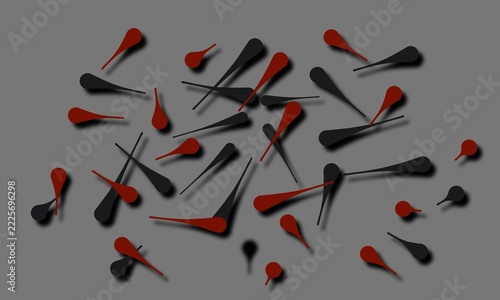 Scattered Red and Black Matchsticks Digital Painting on Gray Background