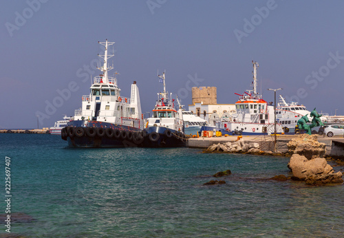 Tugboats Moored in the Port of Rhodes, Greece