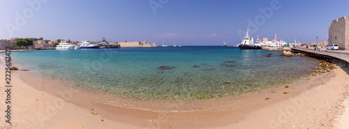 Panoramic View of Sandy Beach Near Rhodes Old Town, Greece