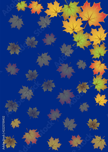 Autumn pattern with maple leaves on a dark blue background