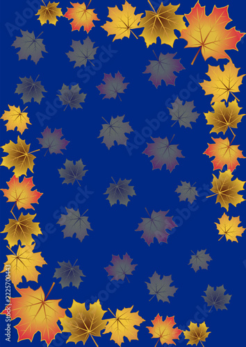 Autumn pattern with maple leaves on a dark blue background