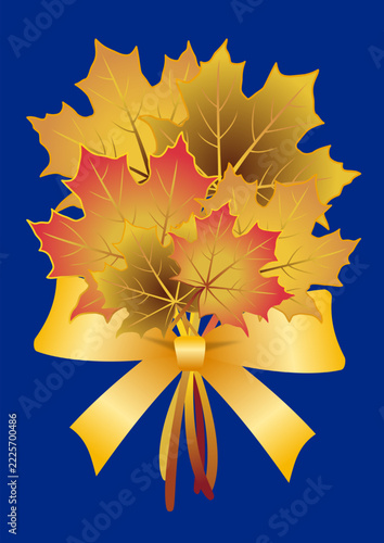A bouquet of autumn leaves on a dark blue background