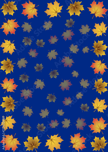 Autumn frame pattern with maple leaves on a dark blue background