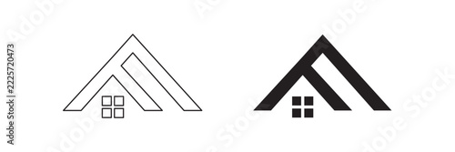 Real estate house roof line art and solid vector logo set isolated on white background