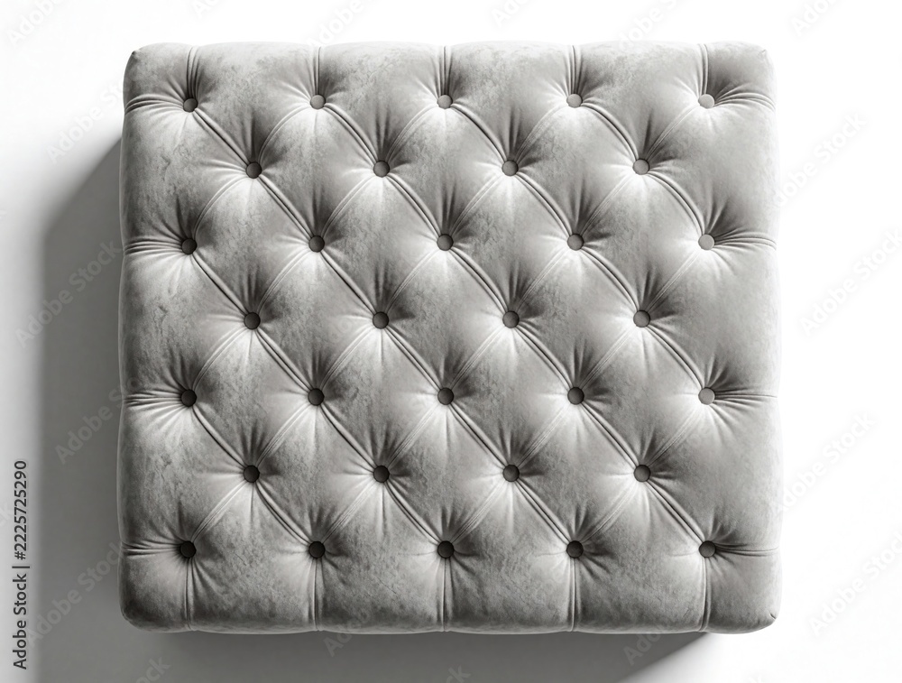 Naklejka premium Top view of luxury white leather sofa with tufted design. Soft velvet texture features deep button quilting on elegant couch. Modern furniture piece offers comfort for living room decor. Minimalist
