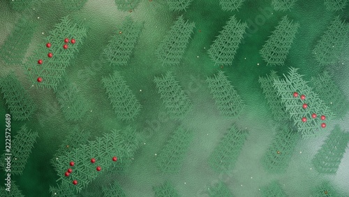 Pine Sprays and Red Berries on Evergreen Texture