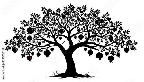Elegant black silhouette of a bountiful fruit tree, symbolizing prosperity, growth, and the rich harvest of nature's offerings, an iconic representation for various designs