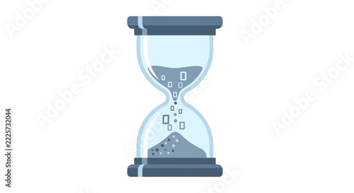 Digital Hourglass Illustration with Data Particles Representing Time Management and Information Flow