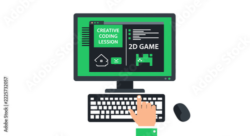 Creative Coding Lesson for 2D Game Development Illustration - Online Software Engineering and Programming Education Concept