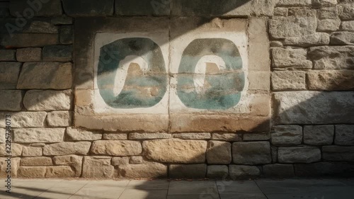 Parietal art cave paintings on ancient stone wall with shadows