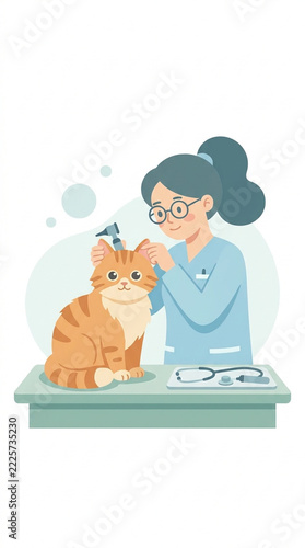 Veterinarian Examining a Cat: A friendly veterinarian gently examines a cute tabby cat's ear with an otoscope, showcasing the compassionate care provided to animals.
