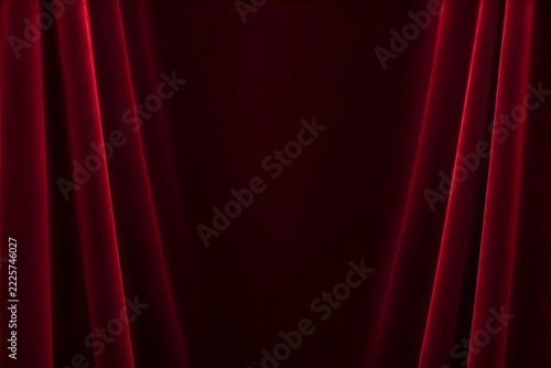 Luxury Dark Red Velvet Stage Curtain Background with Elegant Folds for Theater Opera Performance and Event Backdrop