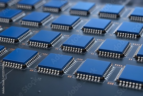 Abstract Microchips Array on Circuit Board for Computer Processor Semiconductor and AI Technology Concept