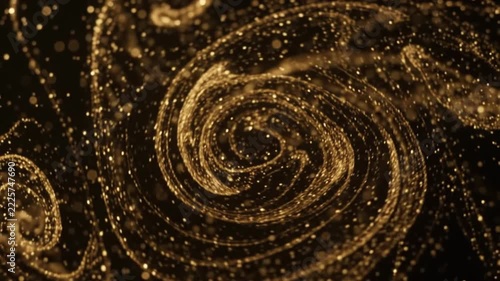 Gold particles abstract swirling in elegant spiral patterns
