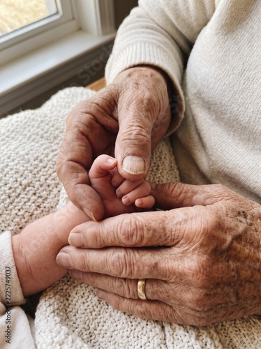 An elderly person’s hand held gently by another hand in a gesture of affection and support.